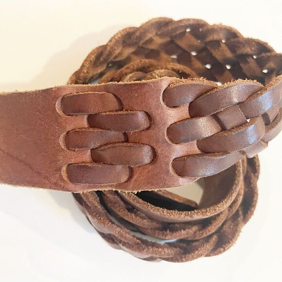 VTG J Crew Braided Leather Belt Brown Size L Boho Cowgirl Festival - Picture 9 of 9